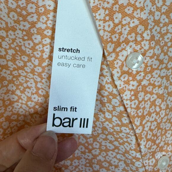 Bar III Men's Slim-Fit Wave Floral Dress Shirt, Apricot 14-14.5 32-33 $70 - Picture 3 of 7